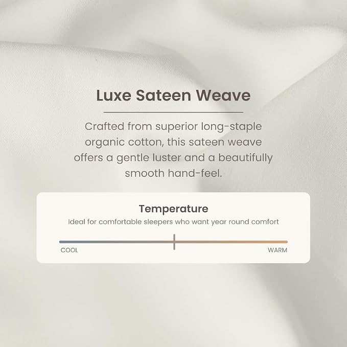 Bioweaves 100% Organic Cotton Envelope Pillow Cases 300 Thread Count Soft Sateen Weave GOTS Certified – 20 X 27, Set of 2, Cream