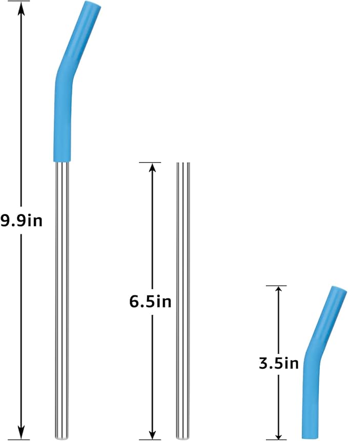 Zenbo Set of 6 Stainless Steel Reusable Metal Straws with Silicone Flex Tip Elbow,6 Steel Straws,6 Silicone Tips,1 Straw Cleaning Brush,for 30 oz and 20 oz Cups, Dishwasher Safe