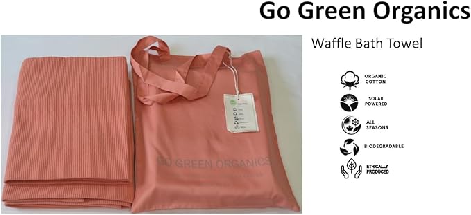 Waffle Bath Towel Pack of 2, 30.5x58 INCHES, 100% Natural Organic Cotton, GOTS Certified (Canyon Clay) Super ABSORBANT & Quick Dry, NO SOFTENERS, Environment Friendly