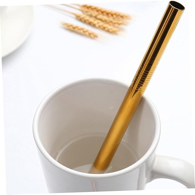 Homoyoyo Reusable Stainless Steel Drinking Straws Set 8pcs 304 Stainless Steel Rust-proof Straws with Cleaning Brushes and Carrying Pouch for Coffee Juice and Cocktail Use