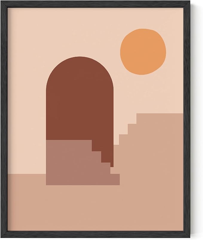 Y2K BOO Abstract Architecture UNFRAMED Wall Art Archway Stairs Sun Geometric Shapes Earth Tones Terracotta Mid Century Modern 11x14 Inch Heavyweight Paper Studio Decor