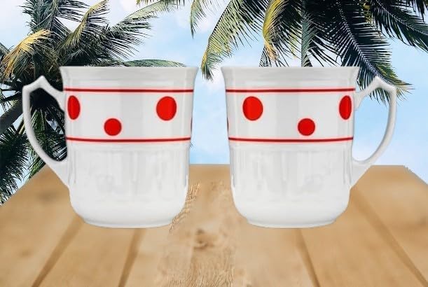 Czech Porcelain Coffee Mugs Set of 6-8 Oz White Tea Cups with Red Polka Dots - Hand-Painted Premium Drinkware for Cappuccino & Cocoa - Microwave & Dishwasher Safe - Traditional European Design