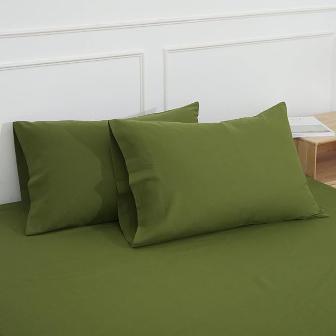 Simple&Opulence Linen Pillowcases 1 Pair Basic Style 55% Euro Linen 45% Cotton Blend Solid Color Flax Shams Set of 2, Standard Queen Size 20"x30", Forest