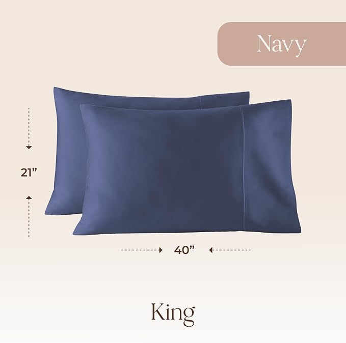 100% Organic Cotton Pillow Cases King Size Set of 2-100% Cotton Pillowcases GOTS Certified 300 Thread Count - Naturally Cooling Comfortable Breathable & Soft Pillow Cases (Navy, King)