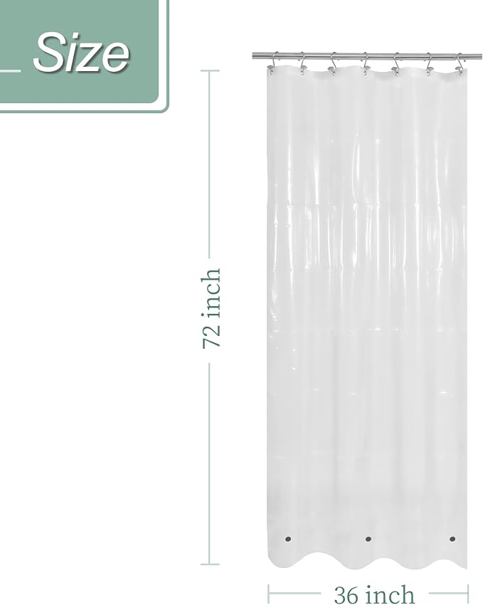 Mrs Awesome Stall Shower Curtain Liner 36x72, PEVA Plastic Shower Liner for Bathroom Lightweight & Waterproof, 36 x 72, Clear