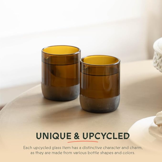 IWAS Upcycled Auburn Drinking Glasses | 250 ML | 8.45 OZ | Set of 6 | Sustainable Water Glasses | Environmentally Friendly Brown Glasses For Home