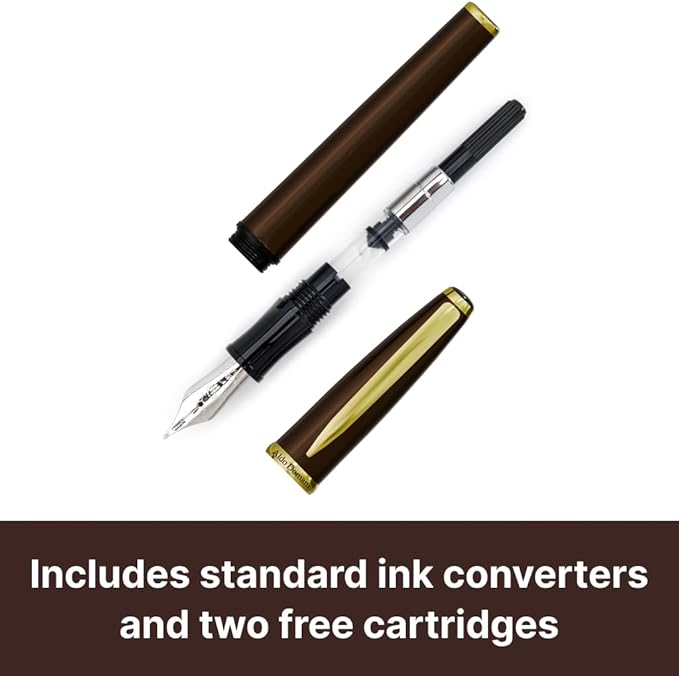 Monteverde USA Aldo Domani Fountain Pen Brown - Medium Nib - Luxury Writing Pen - JoWo Stainless Steel Nib - Smooth Ink Flow - Refillable - Gift Box Included
