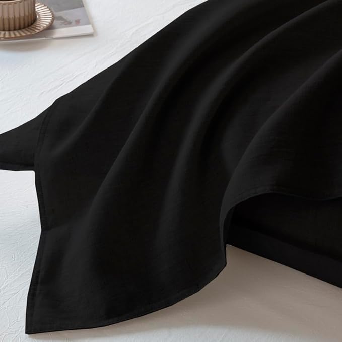 EVERLY 100% Linen Pillowcases Set of 2, French Linen from Normandy, 20X36Inch Standard Size, Natural Color, Coconut Buttons Closure, Flax Pillowshams-Pillowcase-Black
