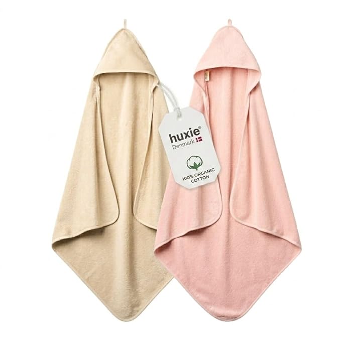 Hooded Baby Towels – 100% Organic Cotton Baby Bath Towels – Baby Girl Newborn Essentials - Super-Soft and Absorbent.. (2-Pack Fog and Blush)