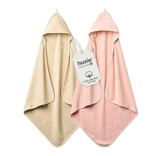 Hooded Baby Towels – 100% Organic Cotton Baby Bath Towels – Baby Girl Newborn Essentials - Super-Soft and Absorbent.. (2-Pack Fog and Blush)