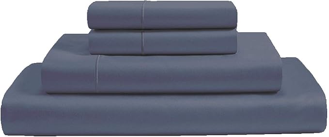 100% Organic Cotton 4 Piece Bed Sheet Set GOTS Certified 300 Thread Count Hypoallergenic Bedding Upto 18 Inch Deep Super Soft Cool Marrow Stitch (Navy Blue, King)