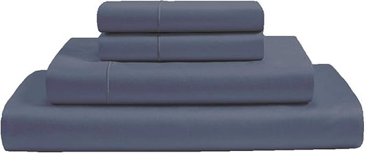 100% Organic Cotton 4 Piece Bed Sheet Set GOTS Certified 300 Thread Count Hypoallergenic Bedding Upto 18 Inch Deep Super Soft Cool Marrow Stitch (Navy Blue, King)