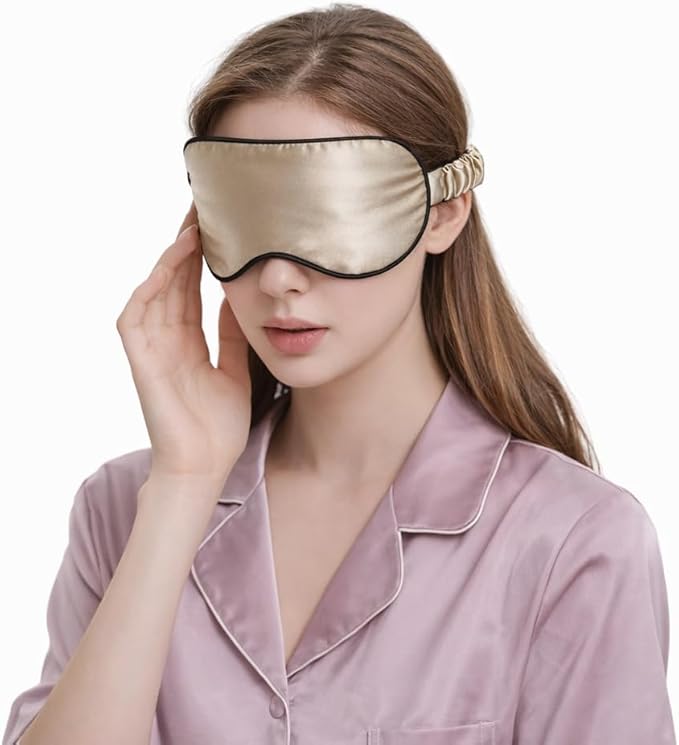 100% Mulberry Silk Sleep Mask for Women/Men Airplane Travel, Pure 22 Momme Silk Eye Mask Blackout for Sleeping, Ajustable, Luxury, Anti Wrinkle, Anti Aging Silk Blindfold, Made in USA (Taupe)