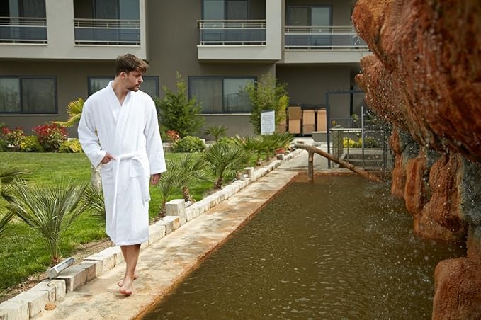 BAGNO MILANO Organic Men Bathrobe, GOTS Certified Organic Turkish Cotton Luxury Kimono Robe, Made in Turkey