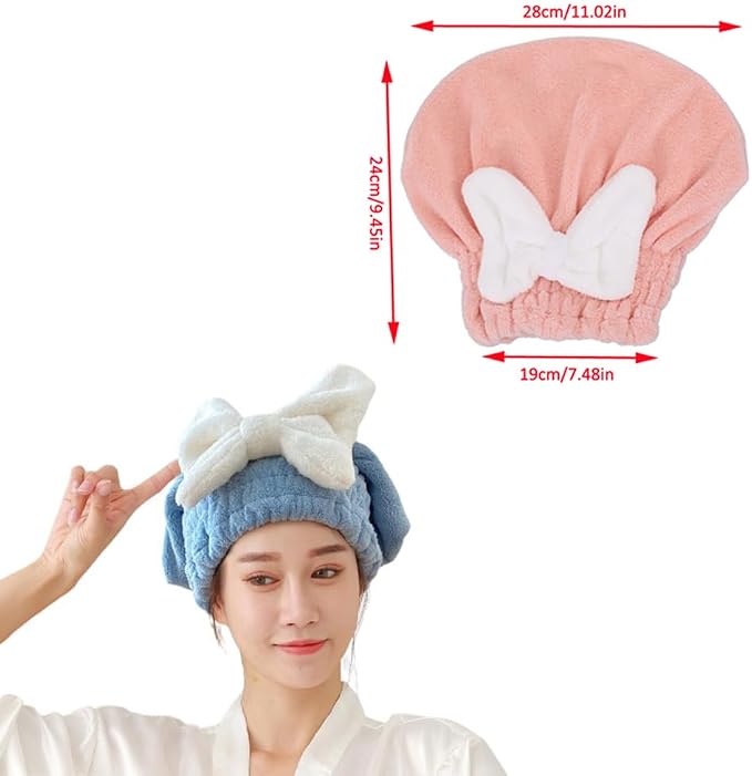2 Pack Hair Drying Caps Ultra Absorbent Hair Turban Microfiber Hair Towel Wrap Head Towels for Shower Curly Thick Long Hair Conditioner Hair Oil Serum Overnight Conditioning Treatment