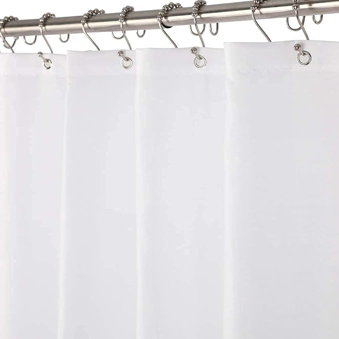Amazer Long Stall Shower Curtain Liner Washable, 54 x 78 Inches, Fabric Shower Liner with 2 Bottom Stones, Waterproof RV Shower Curtain Liner, 9 Grommet Holes, Hotel Quality, White