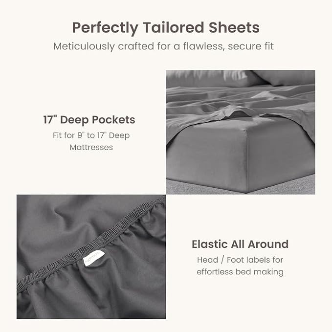 Bioweaves 100% Organic Cotton 1 Full Size Fitted Sheet Only | 300 Thread Count Sateen Weave GOTS Certified with Deep Pocket - Stone