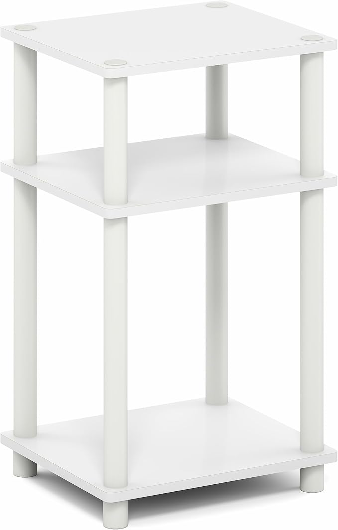 Furinno Turn-N-Tube Side Table, 3-Tier End Table with Open Shelf, Toolless Assembly Night Stand, Bedside Table, for Living Room, Bedroom, White