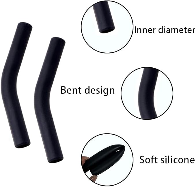 5 Pcs Silicone Straw Tips Food Grade Rubber Flex Elbow Covers Reusable Silicone Tips for Stainless Steel Metal Straws, 5/16IN Wide (8mm Outer Diameter), Black
