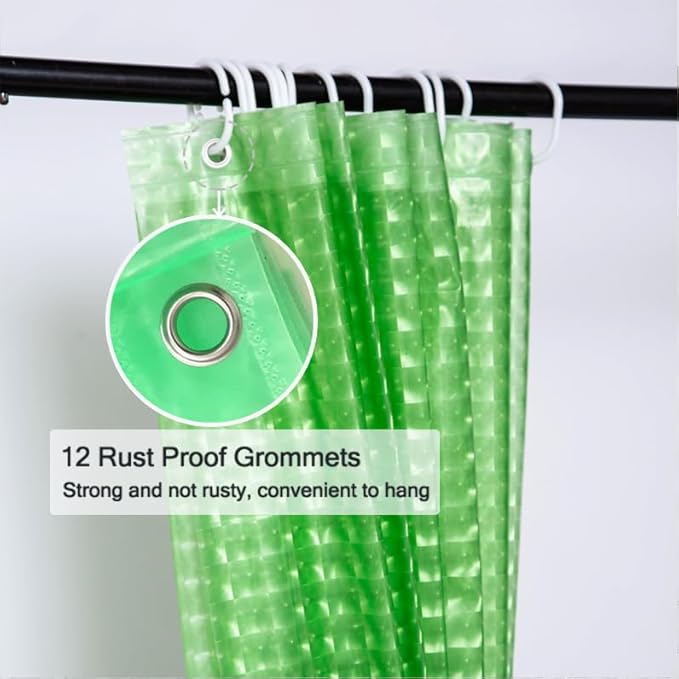 EVA Green Shower Curtain Liner,3D Plastic 5G Shower Liners with 12 Rustproof Metal Grommets and Weighted Magnets, Waterproof Duty Shower Curtains for Shower Bathroom 72 x 72