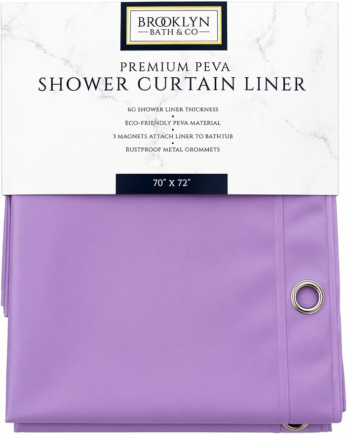 Home Expressions 6 Gauge PEVA Liner Magnetic Shower Curtain Liner 70"x72" (Lilac)