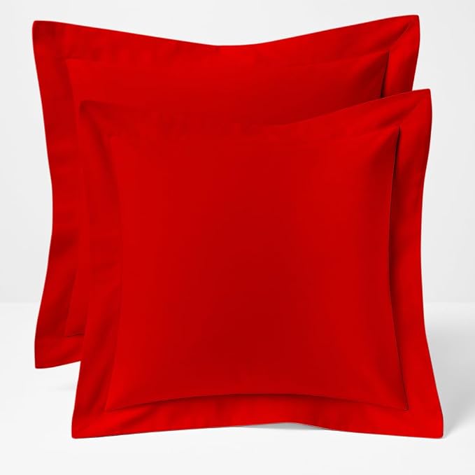 2 Pack Euro Pillow Shams 26x26 – 600 Thread Count 100% Organic Cotton Red Square Pillow Covers with 2 Inch Flange, Soft & Smooth Premium Hotel-Quality Pillowcases Set of 2