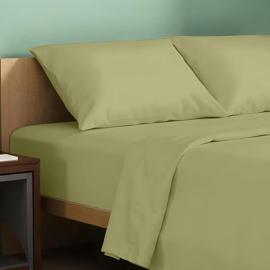 Texas Linen Co. 100% Organic Cotton Sheets Twin XL Size - 3 PC Organic Cotton Twin XL Percale Weave Sheet Set, Soft, Cooling, Crisp & Breathable, 16" Deep Pocket Hotel Quality Bedding Set - Sage Green