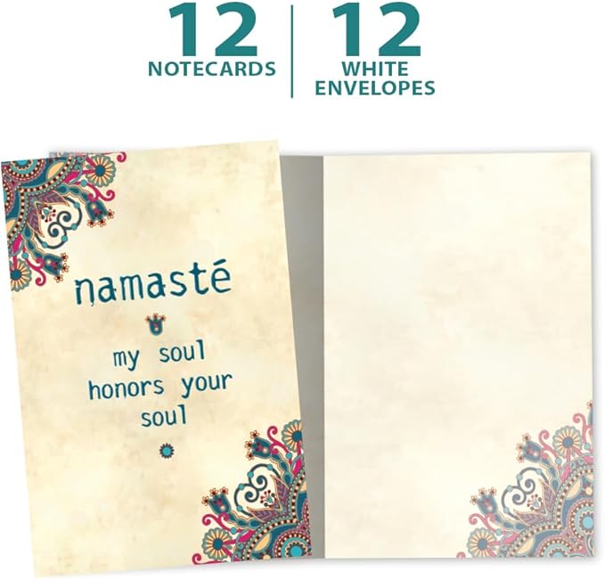 Tree-Free Greetings - All Occasion Cards - Artful Designs - 12 Greeting Cards + White Envelopes - Made in USA - 100% Recycled Paper - 4 x 6 - Namaste Honor (FS56948)