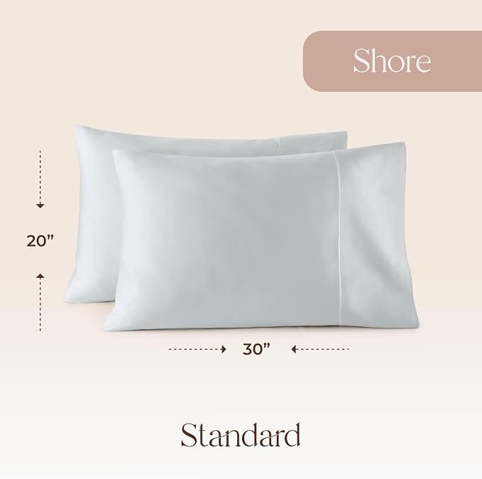 100% Organic Cotton Pillow Cases Standard Size Set of 2-100% Cotton Pillowcases GOTS Certified 300 Thread Count - Naturally Cooling Comfortable Breathable & Soft Pillow Cases (Shore, Standard)