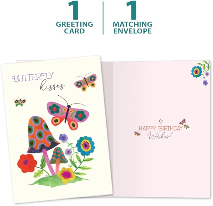 Tree-Free Greetings - Birthday Card - Artful Designs - 1 Card + Matching Envelope - Made in USA - 100% Recycled Paper - 5 x 7 - Butterfly Kisses (GO65236)