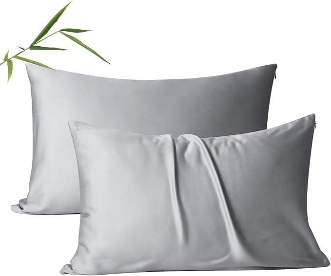 4 Pack Cooling Pillow Cases,Viscose Derived from Bamboo Pillow Protectors Queen Size Set of 4, 400 Thread Count Soft Silky Breathable Summer Pillow Cover with Zipper Hidden (4PCS, Queen,Grey)