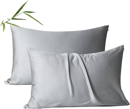 4 Pack Cooling Pillow Cases,Viscose Derived from Bamboo Pillow Protectors Queen Size Set of 4, 400 Thread Count Soft Silky Breathable Summer Pillow Cover with Zipper Hidden (4PCS, Queen,Grey)