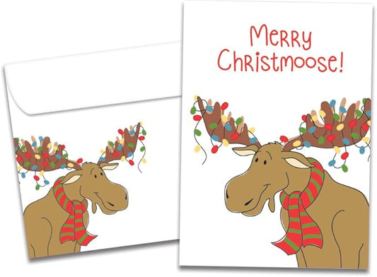 Tree-Free Greetings - Season's Greeting Cards - Artful Designs - 10 Cards + Matching Envelopes - Made in USA - 100% Recycled Paper - 5 x 7 - Merry Christmoose (HB30409)
