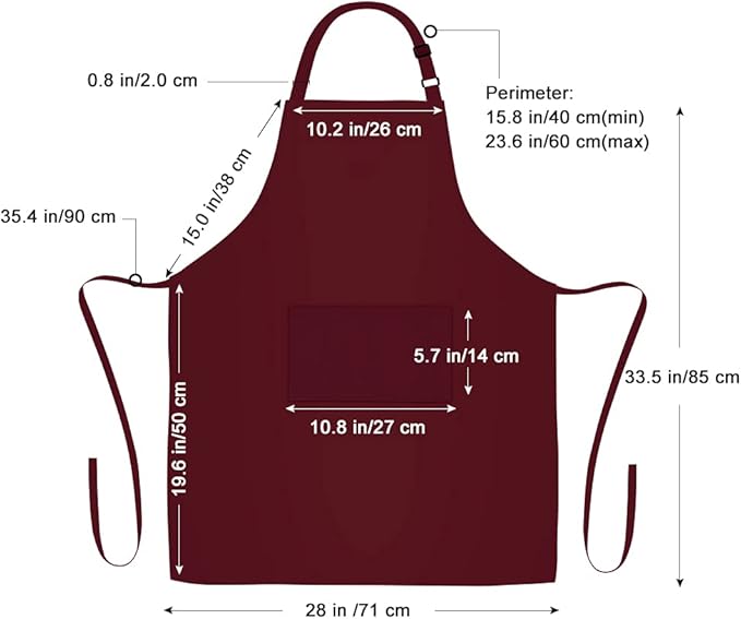 Jubatus 2 Pack 100% Cotton Aprons with 2 Pockets Cooking Chef Kitchen Adjustable Bib Apron for Women Men, Wine Red