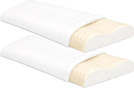 ORGANIC TEXTILES Organic Latex Contour Pillow with Organic Cotton Cover - GOTS & GOLS Certified, Ergonomic Contour Design, Bed Pillow, Spine Support - (Travel) - Pack of 2