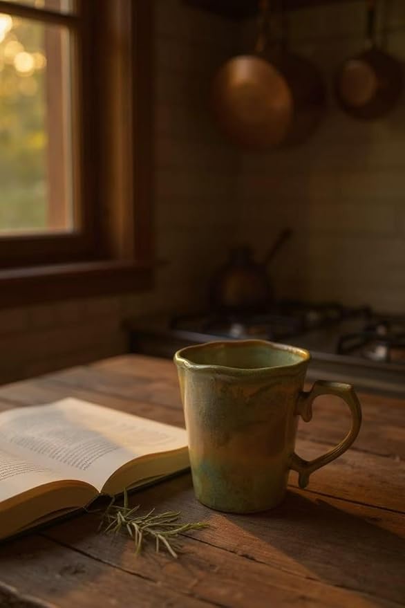 Large Ceramic Coffee Mug 16 oz - Microwave & Dishwasher Safe, Handcrafted Artisan Pottery Cup with Tapered Design for Stability & Heat Retention, Gift for Mom (Reactive Olive Green)