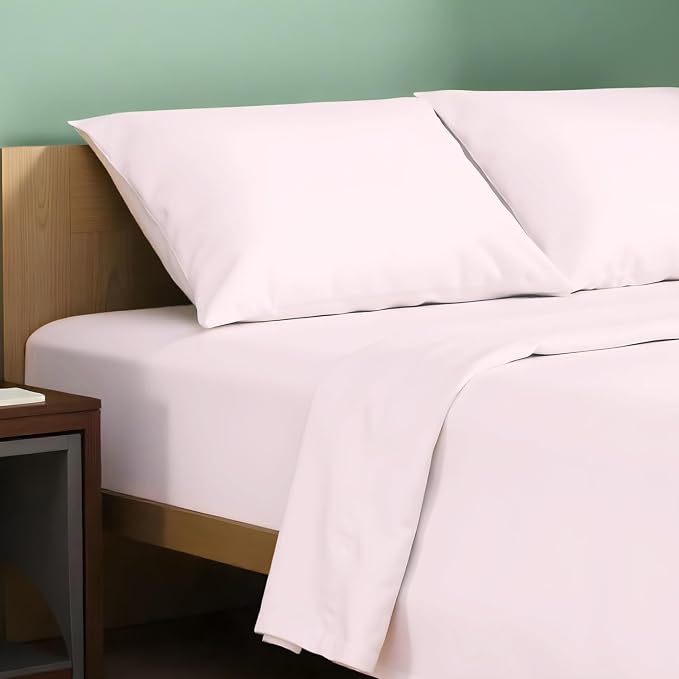 TEXAS LINEN CO. 100% Organic Cotton Sheets California King Size - 4 PC Organic Cotton Cal King Size Percale Weave Sheet Set, Soft, Cooling & Crisp, 16" Deep Pocket Hotel Quality Bedding Set - Blush