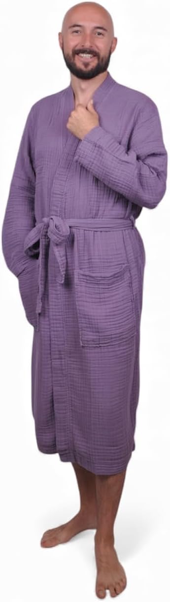 Muslin Bathrobe - Cotton Gauze Robe for Women and Men - Lightweight Breathable Summer Kimono - Boho Spa/Maternity Robe
