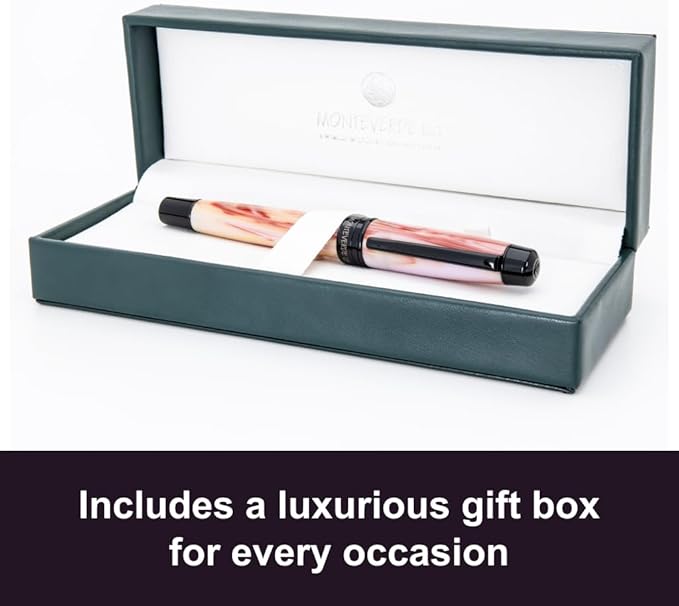 Monteverde USA Prima Red Swirl Fountain Pen - Broad Nib, Handcrafted Resin, JoWo Nib, Refillable, Luxury Gift Box