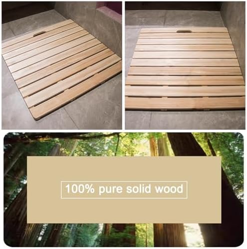Natural Bamboo Bath Mat, Waterproof Non-Slip Shower Mat, Multi-Purpose Wooden Bathing Platform for Kitchen & Shower, Rectangular (30x70cm/12x28in)