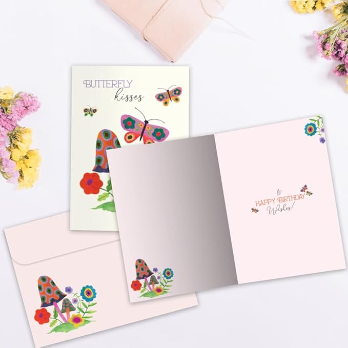 Tree-Free Greetings - Birthday Card - Artful Designs - 1 Card + Matching Envelope - Made in USA - 100% Recycled Paper - 5 x 7 - Butterfly Kisses (GO65236)