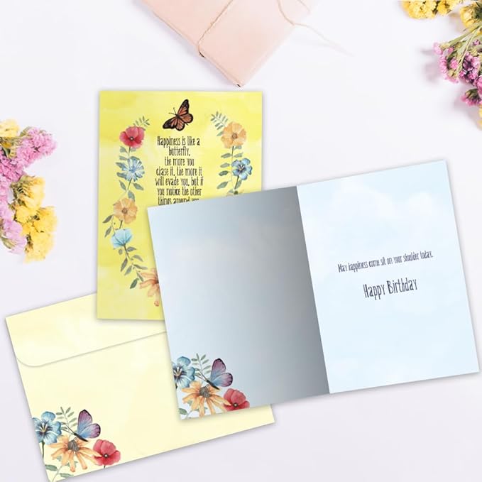 Tree-Free Greetings - Birthday Cards - Artful Designs - 1 Card + Matching Envelope - Made in USA - 100% Recycled Paper - 5"x7" - Happy Butterflies (GO65471)
