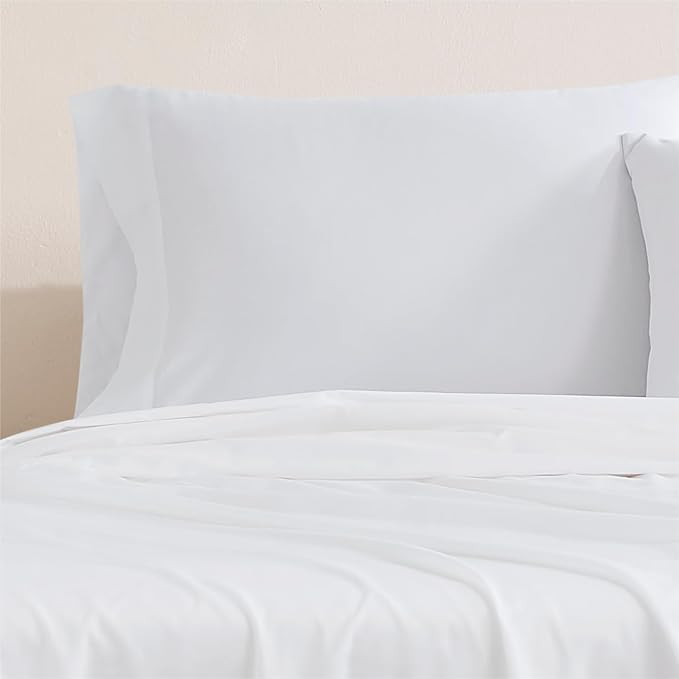 Linen Closet Luxury Cotton 144 Thread Count Organic Cotton Standard Pillowcases, Set of 2, Arctic White
