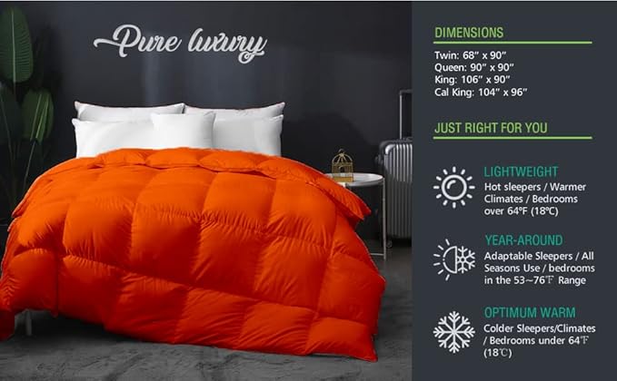 Eco Friendly Box Pleated Twin/Twin XL Comforter Duvet Insert Orange-Soft Plush Fiber Fill,1000-TC Insert 100% Microfiber Cotton Down Alternative Comforter Soft (68 x 90 Inches)