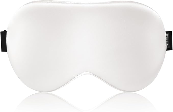 THXSILK Sleep Mask 100% 19 Momme Pure Mulberry Silk Super Smooth Cooling Sleep Eye Mask Blackout for Women/Man/Kids Eye Cover with Wide Head Strap Good Night Sleep Comfortable Travel and Nap, White