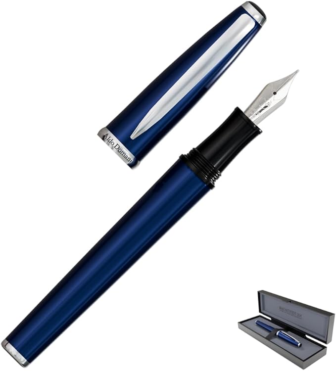 Monteverde USA Aldo Domani Fountain Pen Blue - Broad Nib - Luxury Writing Pen - JoWo Stainless Steel Nib - Smooth Ink Flow - Refillable - Gift Box Included