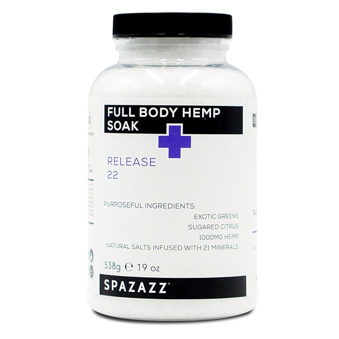 Spazazz Full Body Hemp Soak - 1000mg Hemp - Spa Hot Tub & Bath Aromatherapy Bath Salt Crystals - 538g/19oz (Release 22)
