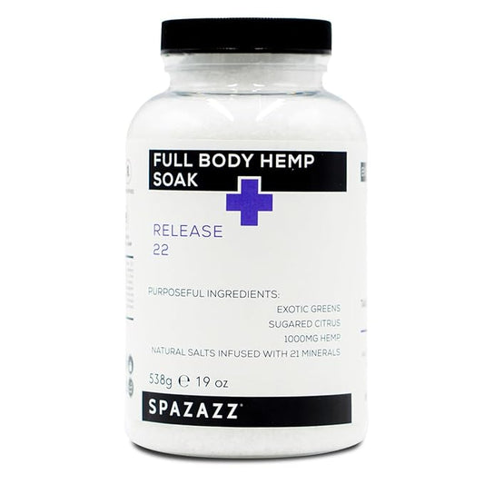 Spazazz Full Body Hemp Soak - 1000mg Hemp - Spa Hot Tub & Bath Aromatherapy Bath Salt Crystals - 538g/19oz (Release 22)
