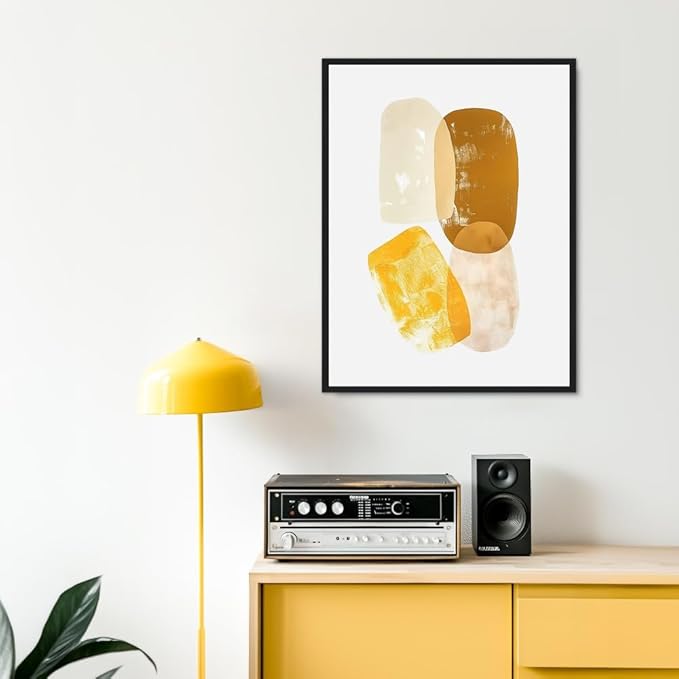 Moonow7 Radiant Glow Wall Art Poster, Minimalist Yellow and White Abstract Prints for Modern Bedroom, Office or Living Room Decoration, Unframed Size 45x60 cm / 18x24″