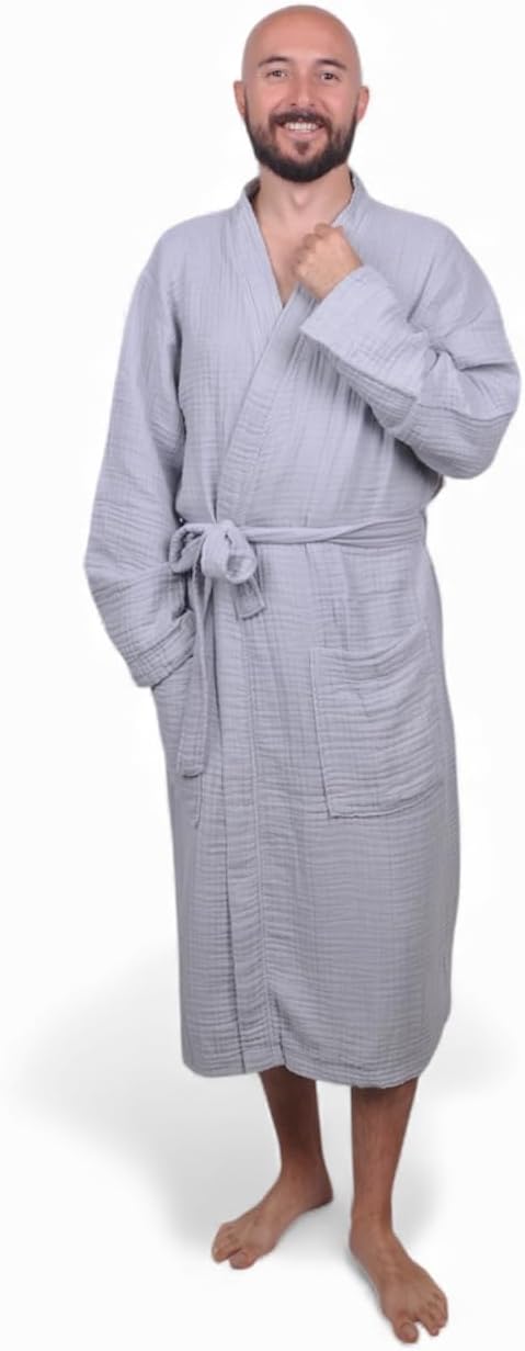 Muslin Bathrobe - Cotton Gauze Robe for Women and Men - Lightweight Breathable Summer Kimono - Boho Spa/Maternity Robe